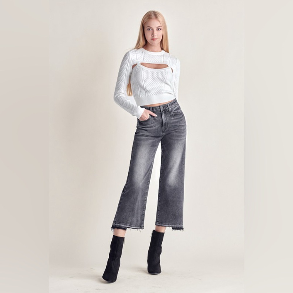 RISEN JEANS HIGH RISE WIDE CROP JEANS #1061